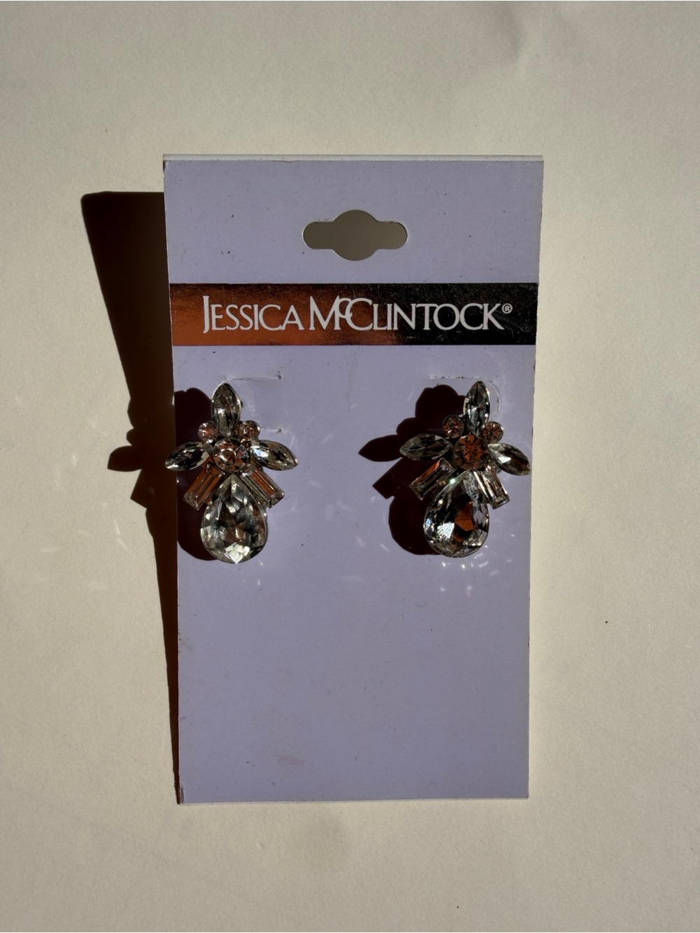Jessica McClintock Silver and Clear Crystal Floral Teardrop Earrings